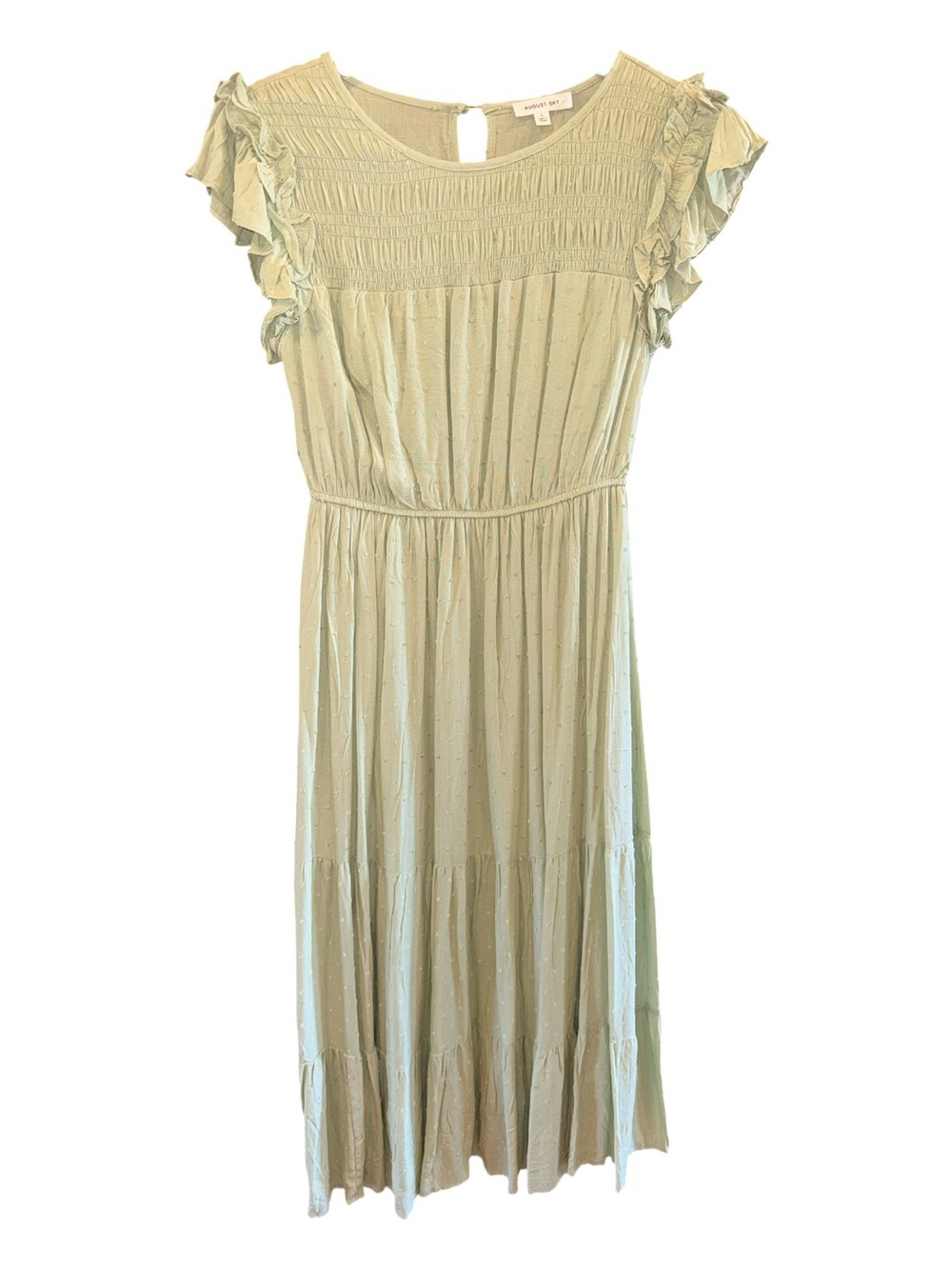 Smocked Bodice Light Sage Maxi Dress with Ruffle Sleeves